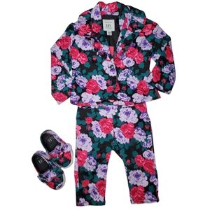 NWT {Janie & Jack x Harlems Fashion Roe} Floral 3 pc Suit Outfit with Shoes